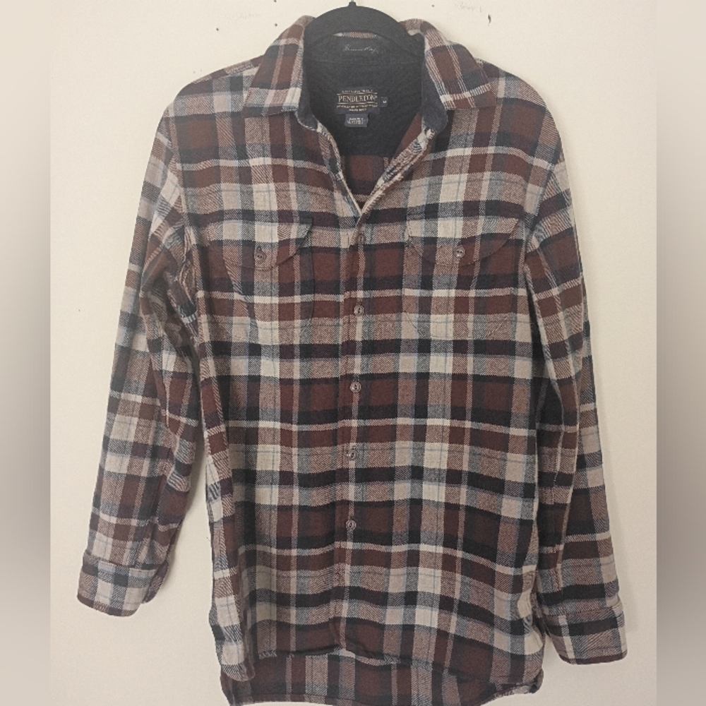 Pendleton Thomas Kay Wool Plaid Button Up Shirt in Brown Size Medium